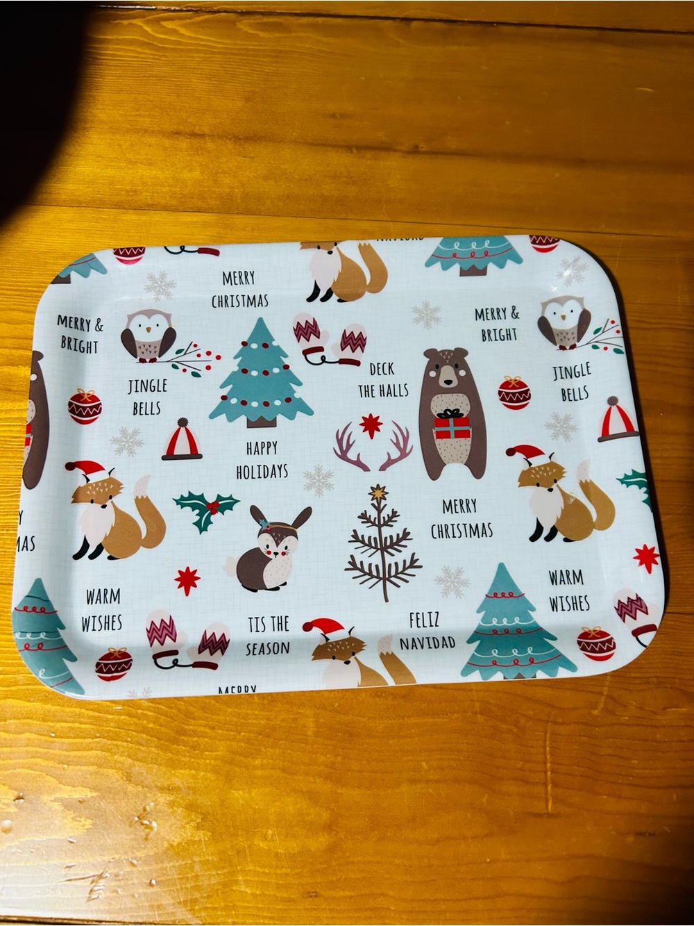 (3/$10) Holiday Woodland Decorative Tray - White Mint Pattern